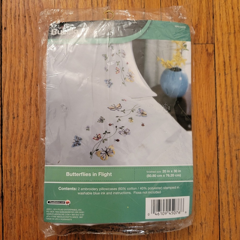 Bucilla Butterflies in Flight Stamped Embroidery Pillowcase Kit Set of 2 Cottage